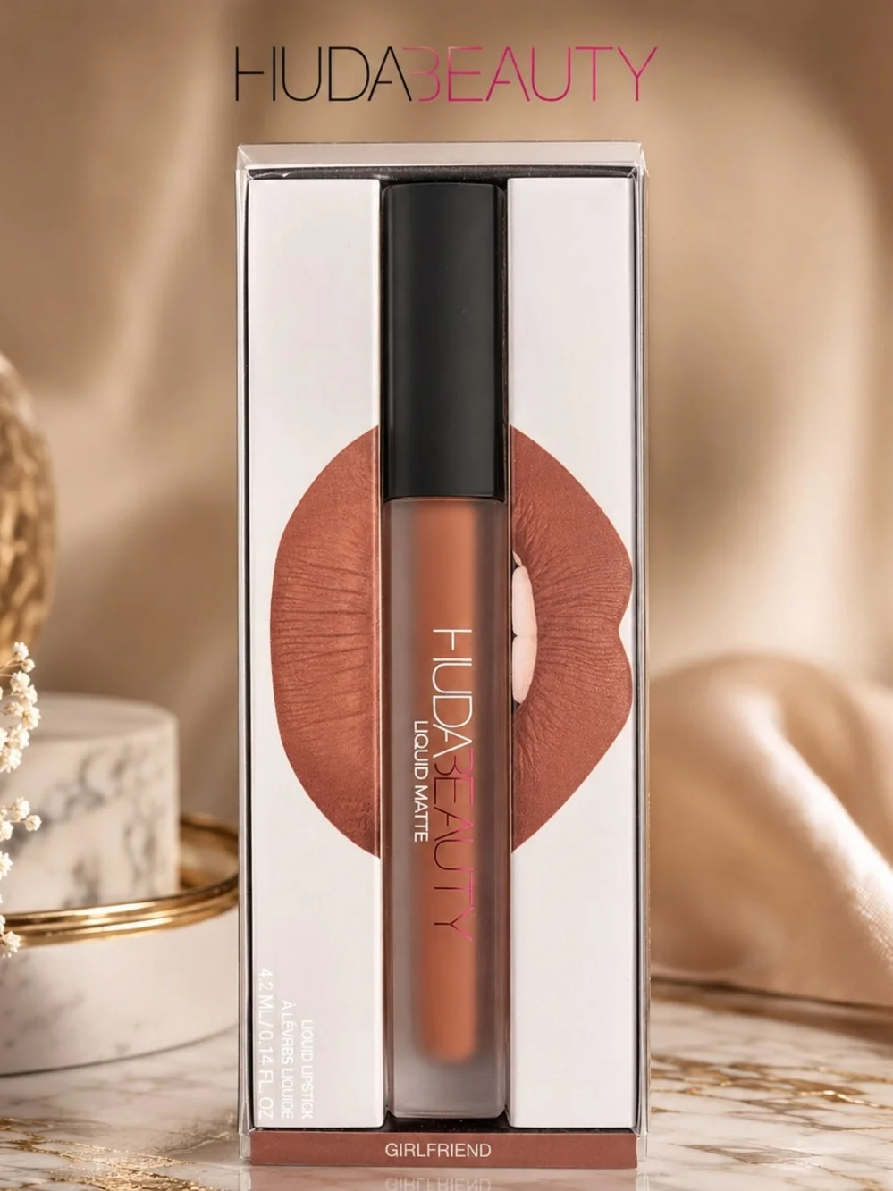 Huda Beauty Liquid Matte Lipstick Girlfriend NIB Transfer Proof Nude Lip Color